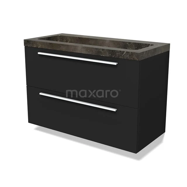 Modulo Vanity units with basin | 100 cm Matte black Flat front Natural stone 2 Stacked drawers BMW17-04822