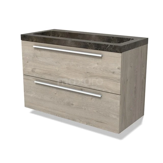 Modulo Bathroom furniture with sink | 100 cm Light grey oak Flat front Natural stone 2 Stacked drawers BMW17-04827