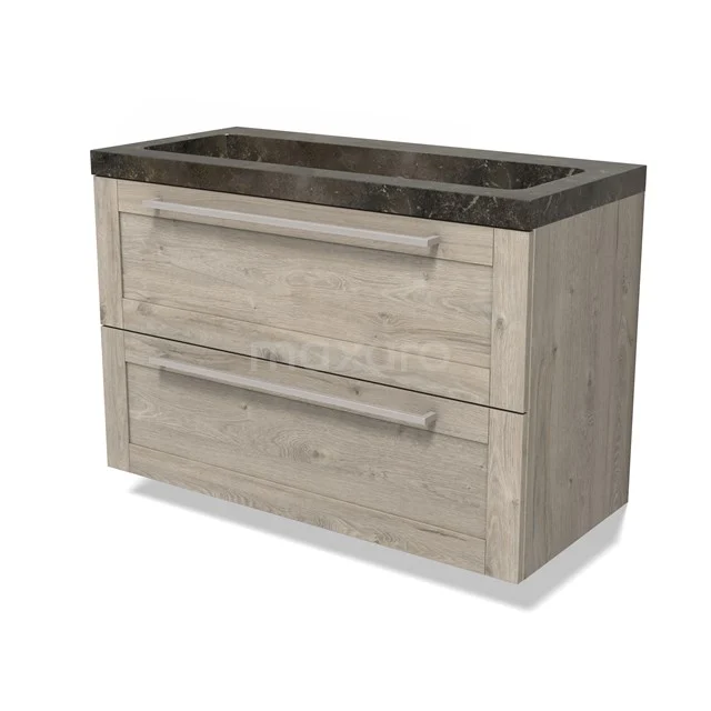 Modulo Bathroom furniture with sink | 100 cm Light grey oak Frame front Natural stone 2 Stacked drawers BMW17-04828