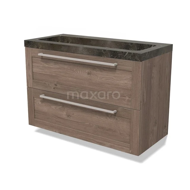 Modulo Bathroom furniture with sink | 100 cm Mid brown oak Frame front Natural stone 2 Stacked drawers BMW17-04832