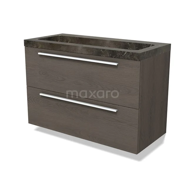 Modulo Bathroom furniture with sink | 100 cm Dark brown oak Flat front Natural stone 2 Stacked drawers BMW17-04833