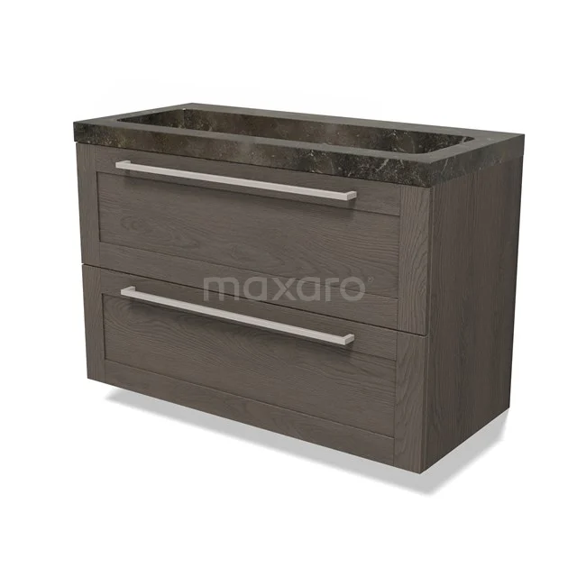 Modulo Vanity units with basin | 100 cm Dark brown oak Frame front Natural stone 2 Stacked drawers BMW17-04834