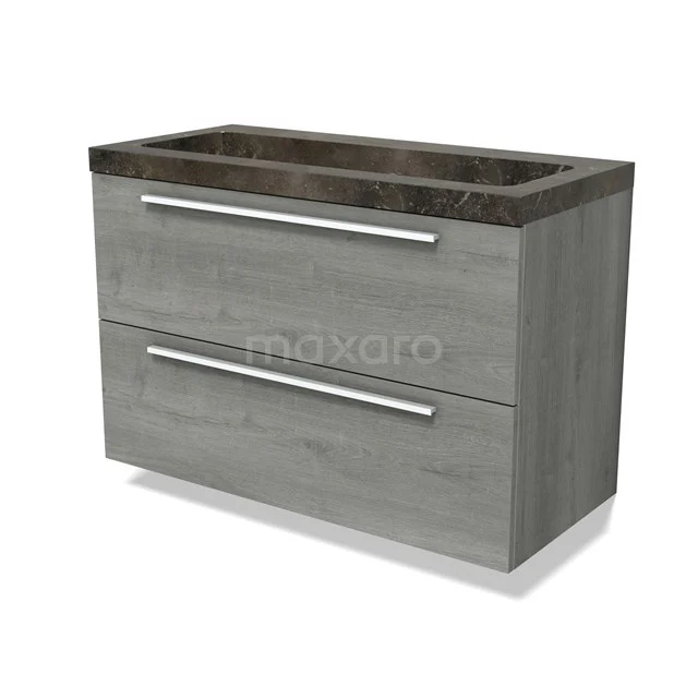 Modulo Bathroom furniture with sink | 100 cm Grey oak Flat front Natural stone 2 Stacked drawers BMW17-04835