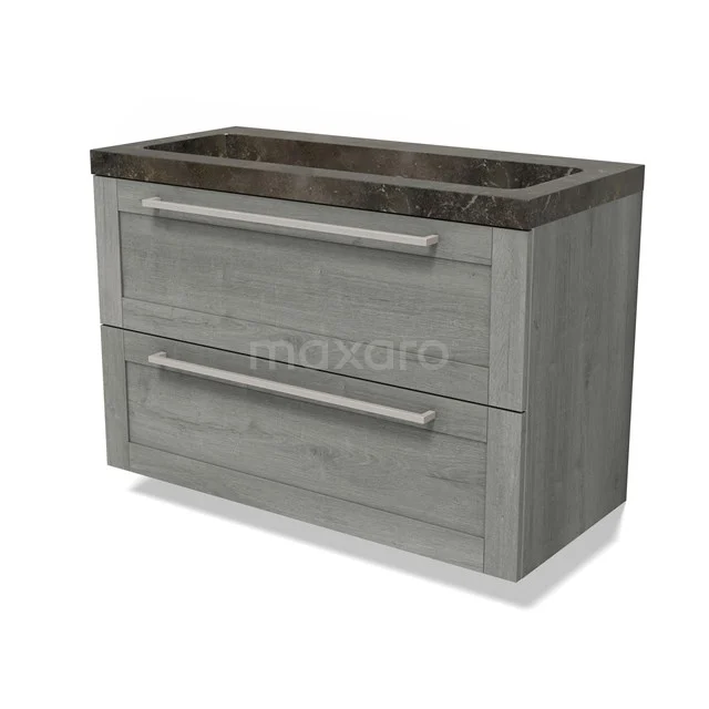 Modulo Bathroom furniture with sink | 100 cm Grey oak Bordered front Natural stone 2 Stacked drawers BMW17-04836