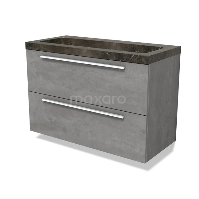 Modulo Vanity units with basin | 100 cm Light grey concrete Flat front Natural stone 2 Stacked drawers BMW17-04837