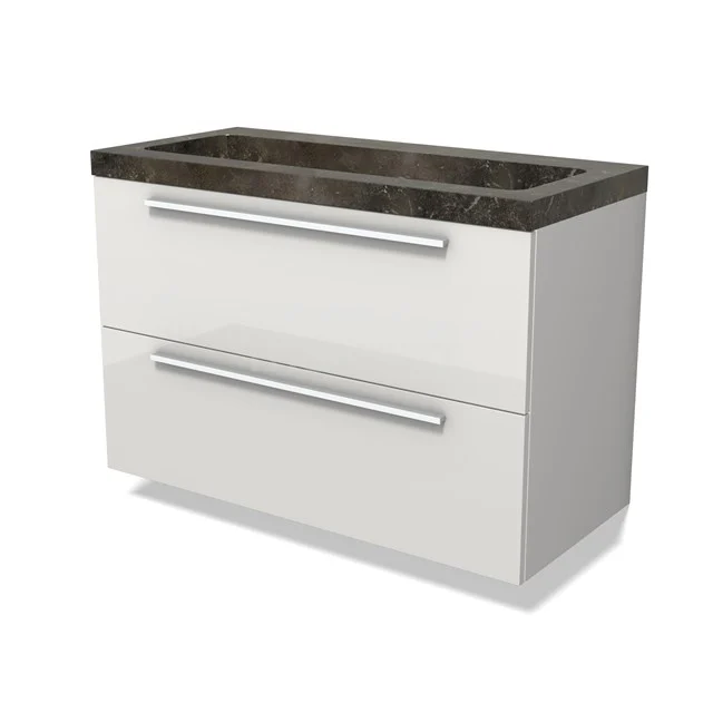 Modulo Bathroom furniture with sink | 100 cm High-gloss white Flat front Natural stone 2 Stacked drawers BMW17-04839