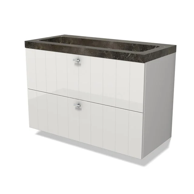 Modulo Vanity units with basin | 100 cm High-gloss white Slat front Natural stone 2 Stacked drawers BMW17-04840