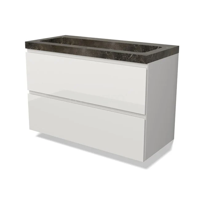 Modulo Bathroom furniture with sink | 100 cm High-gloss white Handle-less front Natural stone 2 Stacked drawers BMW17-04841