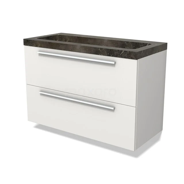 Modulo Bathroom furniture with sink | 100 cm Matte white Flat front Natural stone 2 Stacked drawers BMW17-04842