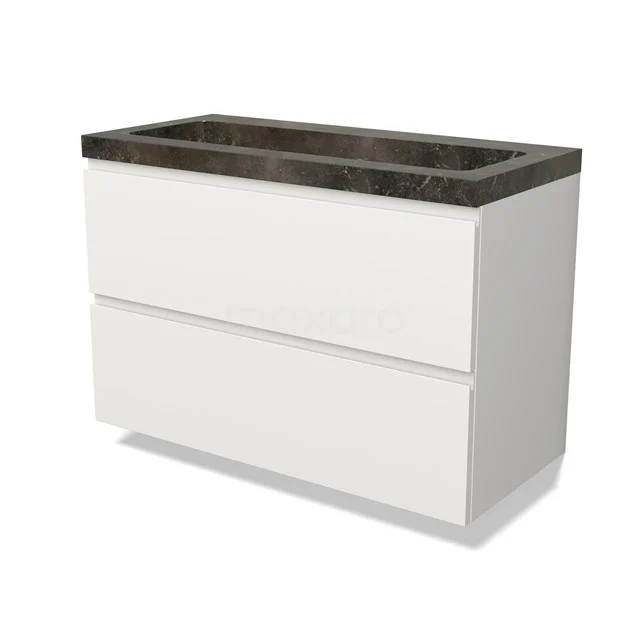 Modulo Vanity units with basin | 100 cm Matte white Handle-less front Natural stone 2 Stacked drawers BMW17-04844