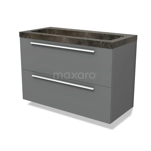 Modulo Vanity units with basin | 100 cm Mid grey Flat front Natural stone 2 Stacked drawers BMW17-04845