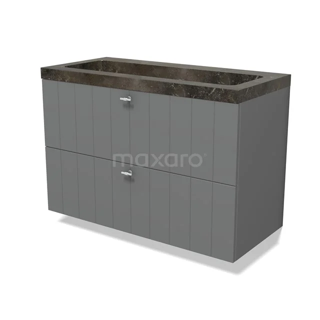 Modulo Vanity units with basin | 100 cm Mid grey Slat front Natural stone 2 Stacked drawers BMW17-04846