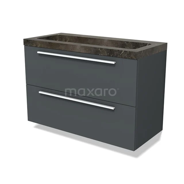 Modulo Vanity units with basin | 100 cm Dark grey Flat front Natural stone 2 Stacked drawers BMW17-04850