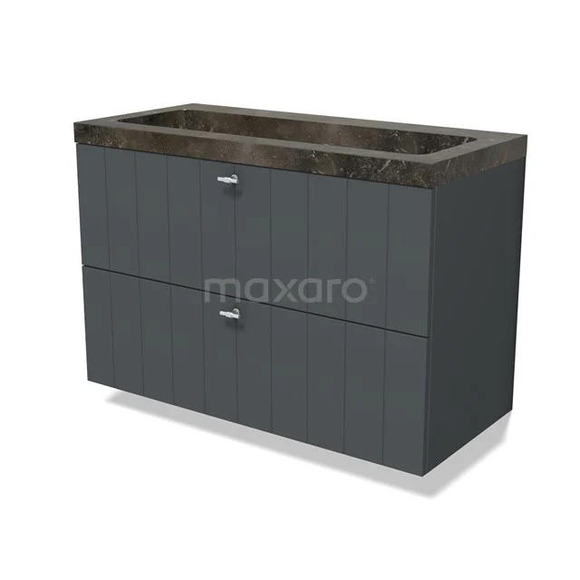 Modulo Vanity units with basin | 100 cm Dark grey Slat front Natural stone 2 Stacked drawers BMW17-04851