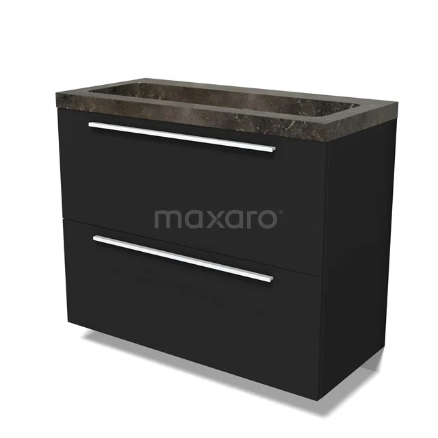 Modulo Vanity units with basin | 100 cm Matte black Flat front Natural stone 2 stacked drawers under each other BMW13-01505