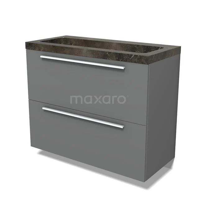 Modulo Vanity units with basin | 100 cm Mid grey Flat front Natural stone 2 stacked drawers under each other BMW13-01508