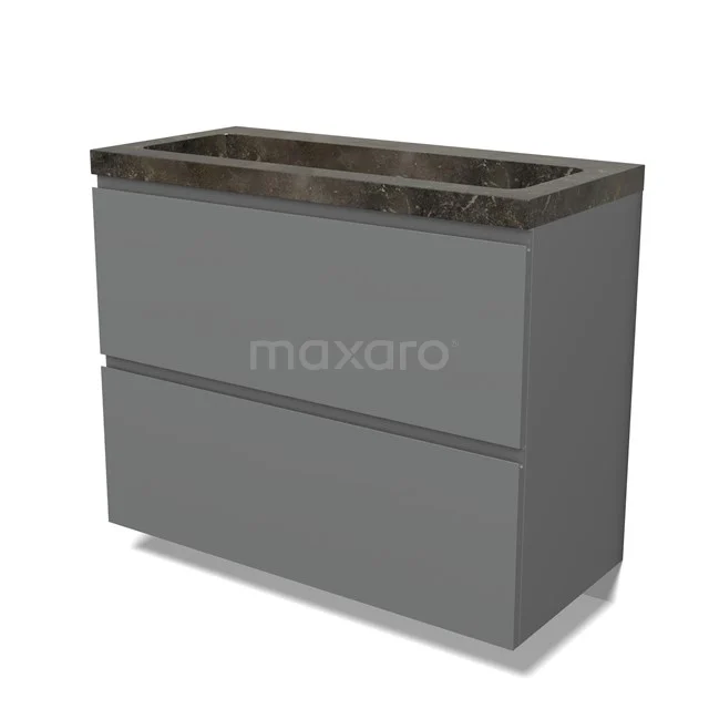 Modulo Vanity units with basin | 100 cm Mid grey Handle-less front Natural stone 2 stacked drawers under each other BMW13-01510