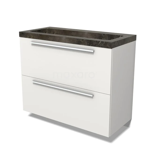 Modulo Vanity units with basin | 100 cm Matte white Flat front Natural stone 2 stacked drawers under each other BMW13-01514