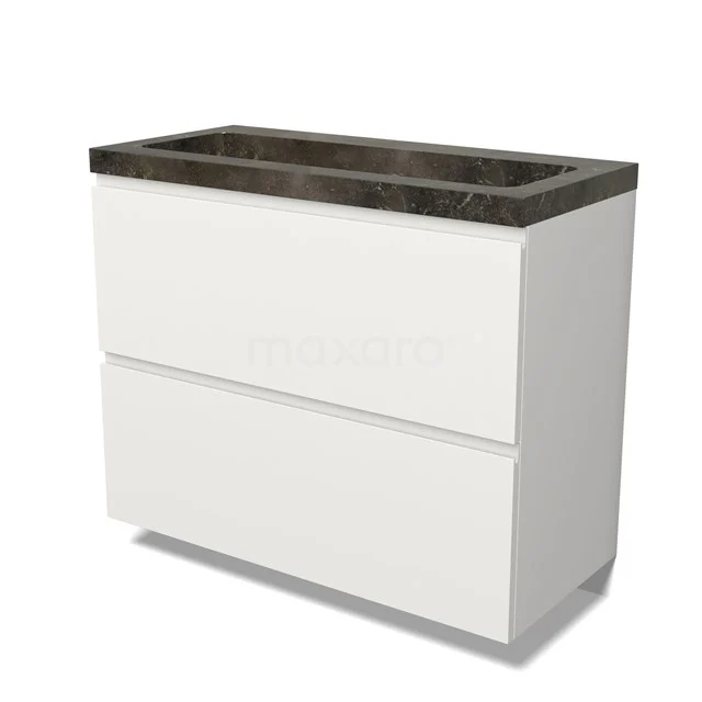 Modulo Vanity units with basin | 100 cm Matte white Handle-less front Natural stone 2 stacked drawers under each other BMW13-01516