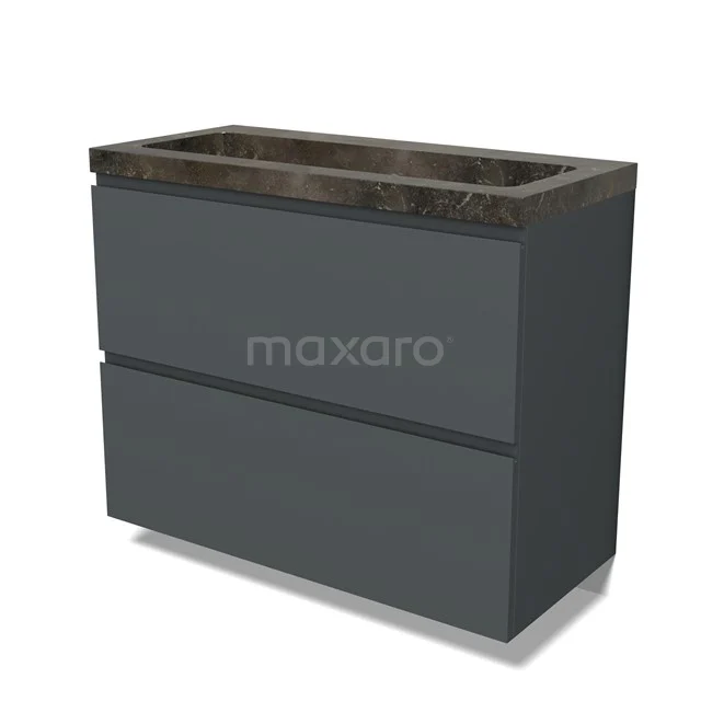 Modulo Vanity units with basin | 100 cm Dark grey Handle-less front Natural stone 2 stacked drawers under each other BMW13-01519