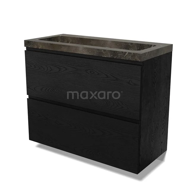 Modulo Vanity units with basin | 100 cm Black oak Handle-less front Natural stone 2 stacked drawers under each other BMW13-01521