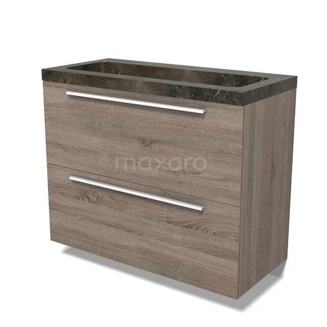 Modulo Vanity units with basin | 100 cm Oak Flat front Natural stone 2 stacked drawers under each other BMW13-01522