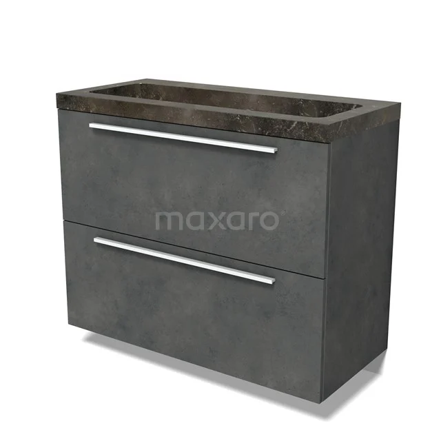 Modulo Vanity units with basin | 100 cm Dark grey concrete Flat front Natural stone 2 stacked drawers under each other BMW13-01533
