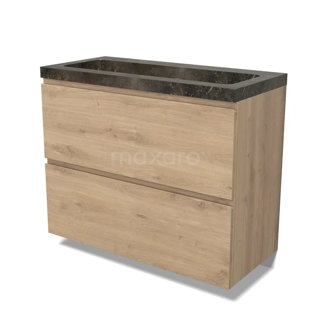Modulo Vanity units with basin | 100 cm Light brown oak Handle-less front Natural stone 2 stacked drawers under each other BMW13-01542
