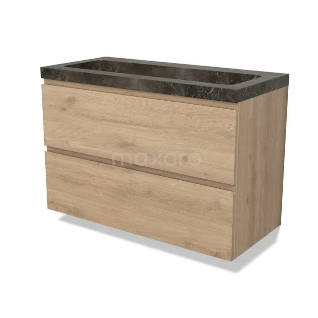 Modulo Vanity units with basin | 100 cm Light brown oak Handle-less front Natural stone 2 Stacked drawers BMW17-04853