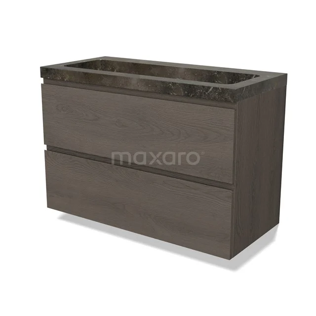 Modulo Vanity units with basin | 100 cm Dark brown oak Handle-less front Natural stone 2 Stacked drawers BMW17-04855