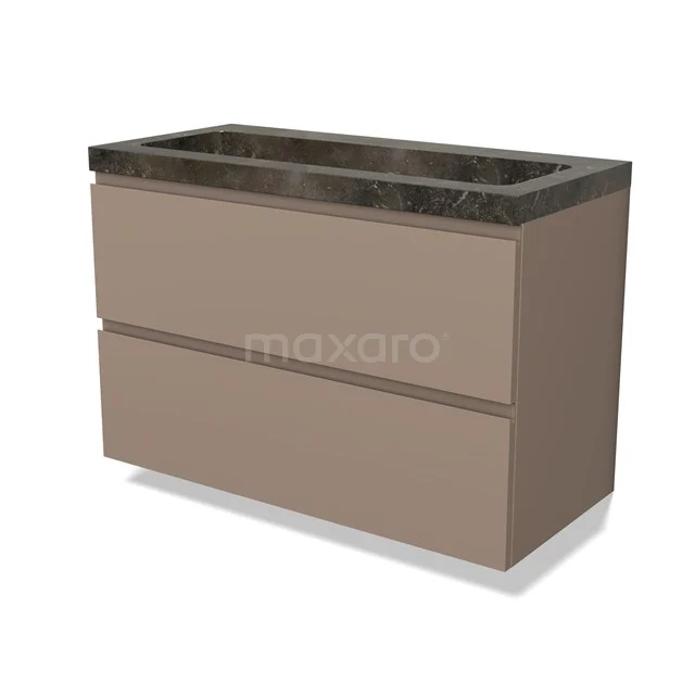 Modulo Vanity units with basin | 100 cm Taupe Handle-less front Natural stone 2 Stacked drawers BMW17-04857