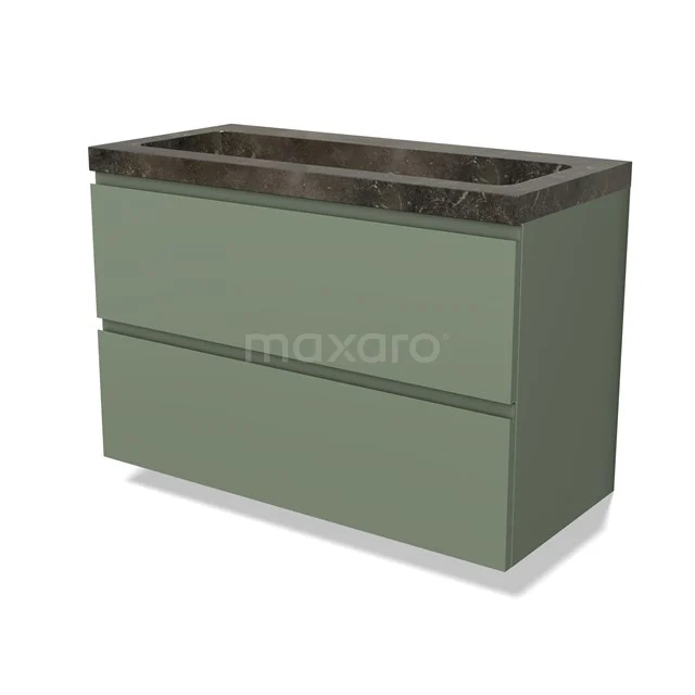Modulo Vanity units with basin | 100 cm Sage green Handle-less front Natural stone 2 Stacked drawers BMW17-04859