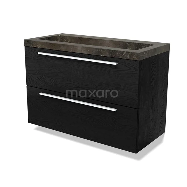 Modulo Vanity units with basin | 100 cm Black oak Flat front Natural stone 2 Stacked drawers BMW17-04860