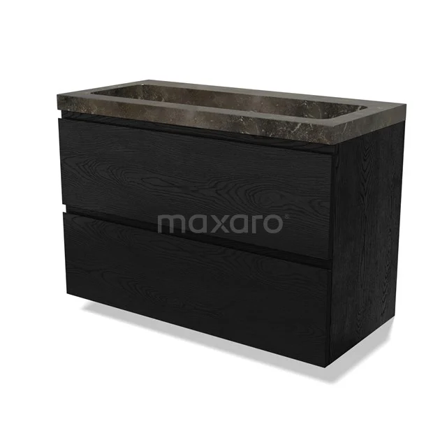 Modulo Vanity units with basin | 100 cm Black oak Handle-less front Natural stone 2 Stacked drawers BMW17-04861