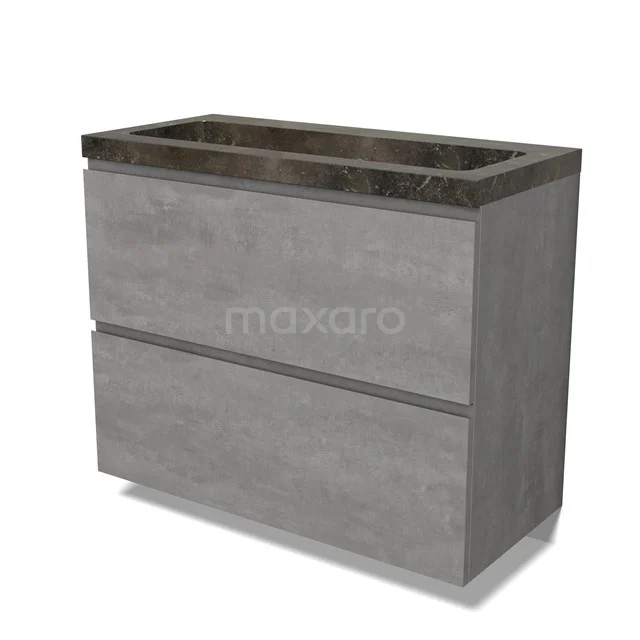 Modulo Bathroom furniture with sink | 100 cm Light grey concrete Handle-less front Natural stone 2 stacked drawers under each other BMW13-01547
