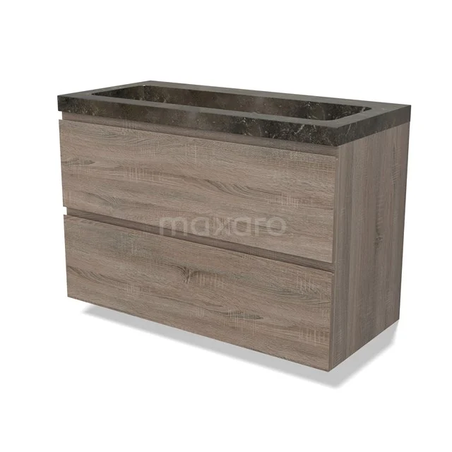 Modulo Vanity units with basin | 100 cm Oak Handle-less front Natural stone 2 Stacked drawers BMW17-04862