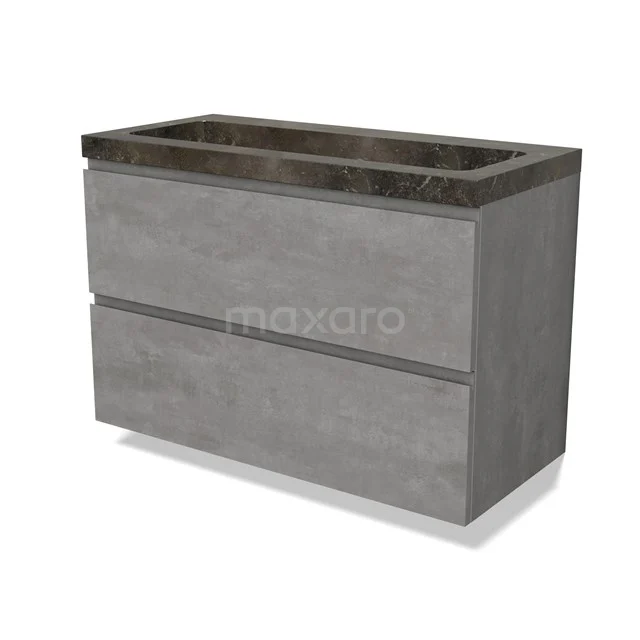 Modulo Vanity units with basin | 100 cm Light grey concrete Handle-less front Natural stone 2 Stacked drawers BMW17-04863