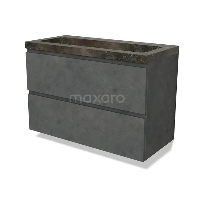 Modulo Vanity units with basin | 100 cm Dark grey concrete Handle-less front Natural stone 2 Stacked drawers BMW17-04864