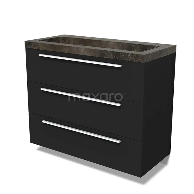 Modulo Vanity units with basin | 100 cm Matte black Flat front Natural stone 3 drawers BMW19-02736