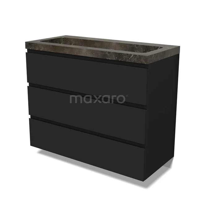 Modulo Vanity units with basin | 100 cm Matte black Handle-less front Natural stone 3 drawers BMW19-02738