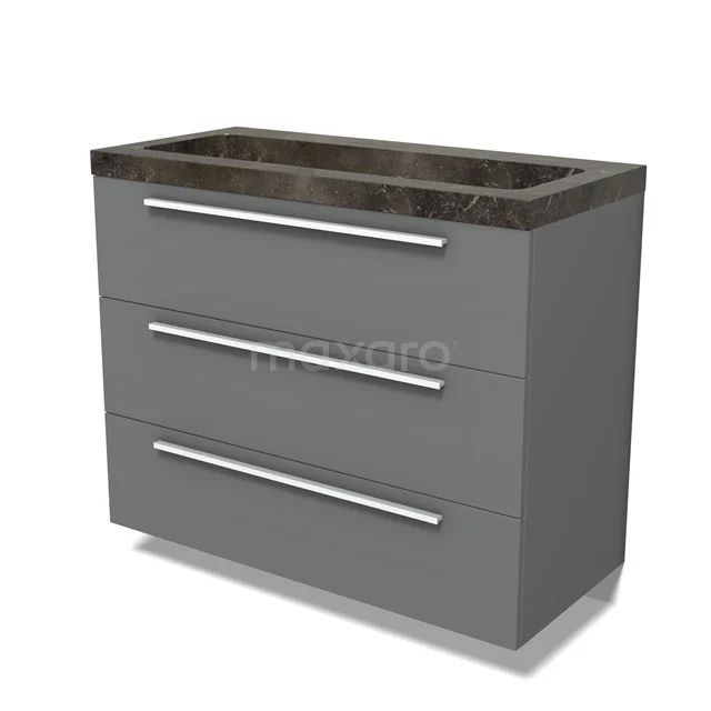Modulo Vanity units with basin | 100 cm Mid grey Flat front Natural stone 3 drawers BMW19-02739