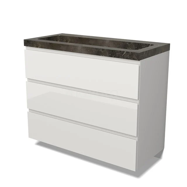 Modulo Bathroom furniture with sink | 100 cm High-gloss white Handle-less front Natural stone 3 drawers BMW19-02744