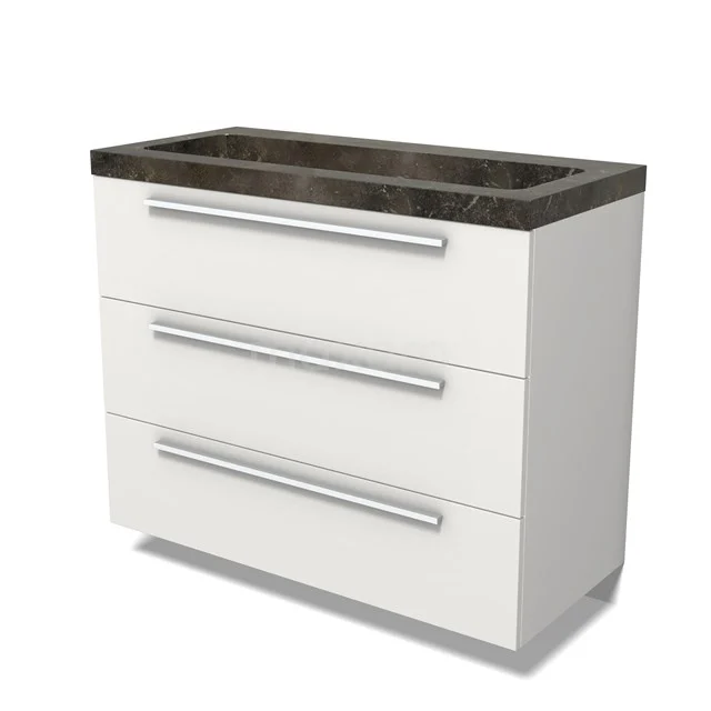 Modulo Vanity units with basin | 100 cm Matte white Flat front Natural stone 3 drawers BMW19-02745