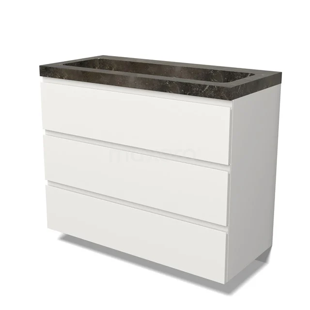 Modulo Vanity units with basin | 100 cm Matte white Handle-less front Natural stone 3 drawers BMW19-02747