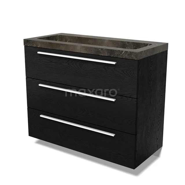 Modulo Vanity units with basin | 100 cm Black oak Flat front Natural stone 3 drawers BMW19-02751
