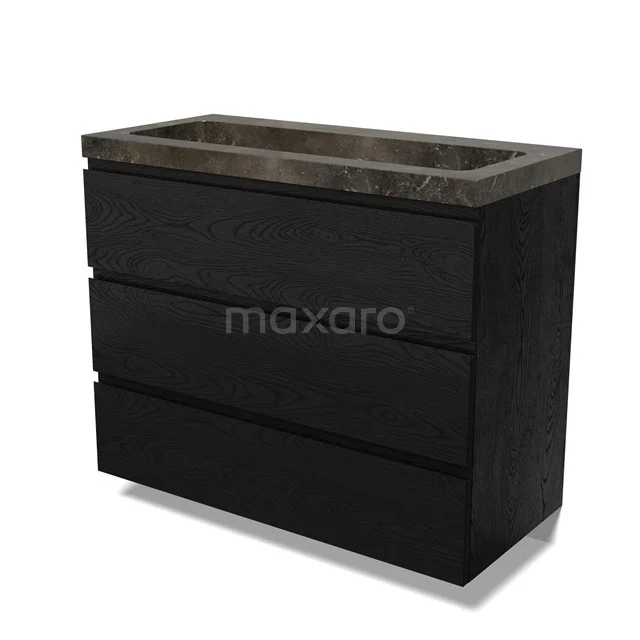 Modulo Vanity units with basin | 100 cm Black oak Handle-less front Natural stone 3 drawers BMW19-02752