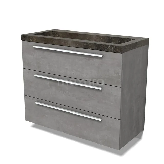 Modulo Bathroom furniture with sink | 100 cm Light grey concrete Flat front Natural stone 3 drawers BMW19-02763 Modulo Bathroom furniture with sink | 100 cm Light grey concrete Flat front Natural stone 3 drawers BMW19-02763