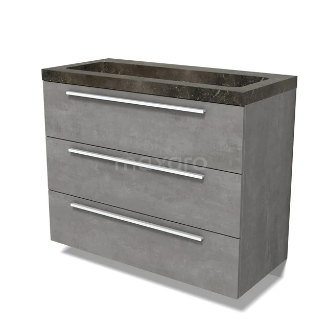 Modulo Vanity units with basin | 100 cm Light grey concrete Flat front Natural stone 3 drawers BMW19-02763