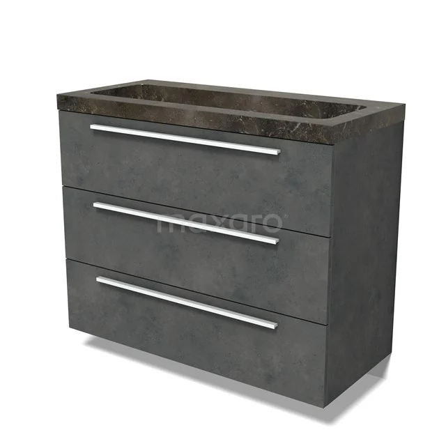 Modulo Vanity units with basin | 100 cm Dark grey concrete Flat front Natural stone 3 drawers BMW19-02764