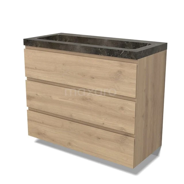 Modulo Waschtische | 100 cm Hellbraune Eiche Grifflos front Naturstein 3 Schubladen BMW19-02765